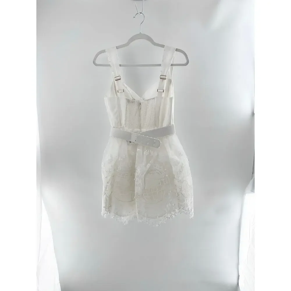 NWOT Zimmermann High Tide Embroidered Belted Corset Mini Dress White Size 1 / S - Picture 4 of 6